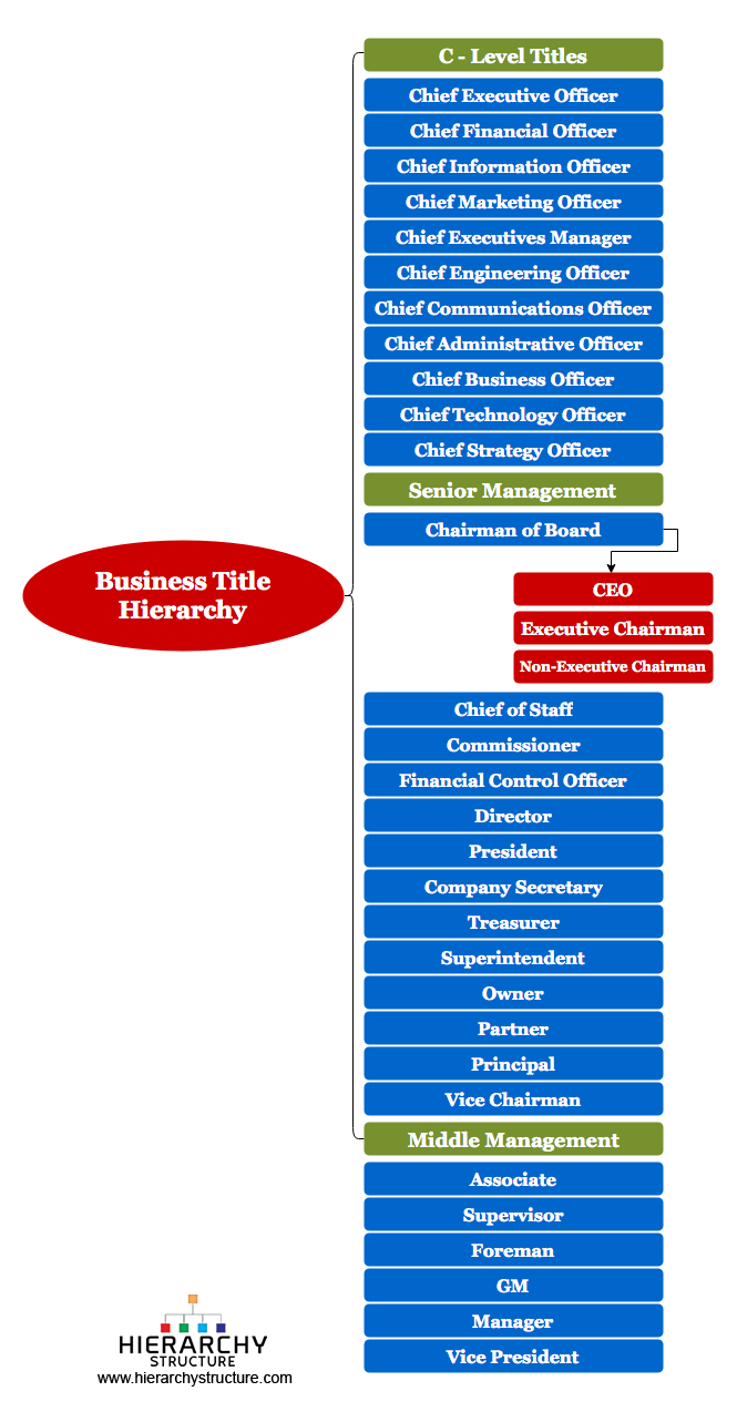 Business Titles and Management Hierarchy chart and structure